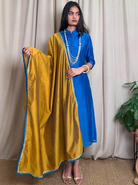 desi weavess blue kurta pant set with dupatta