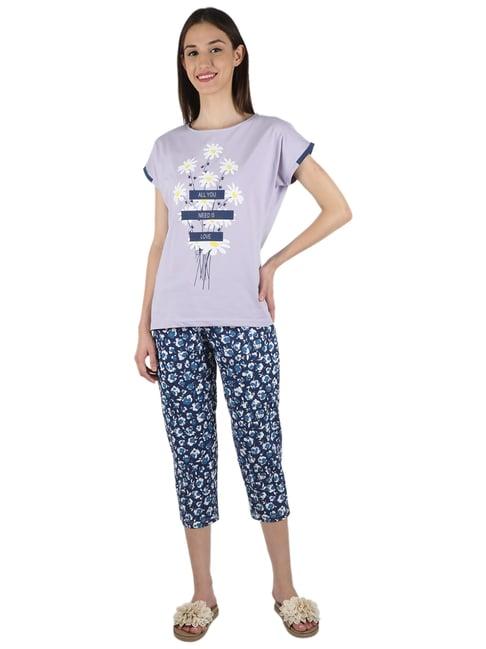 monte carlo lavender & blue printed t-shirt capris set