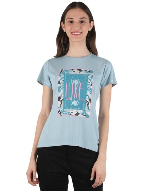 monte carlo powder blue printed t-shirt