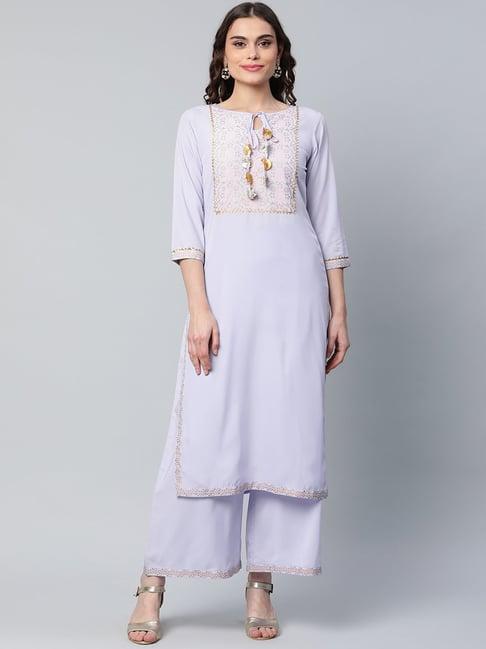 ahalyaa powder blue printed kurta palazzo set