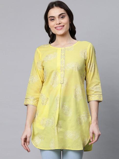 ahalyaa yellow cotton floral printed tunic