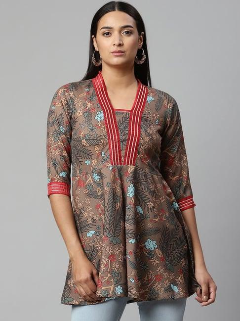 ahalyaa brown cotton floral printed tunic