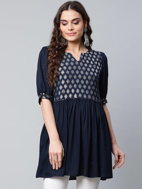 ahalyaa navy floral printed tunic