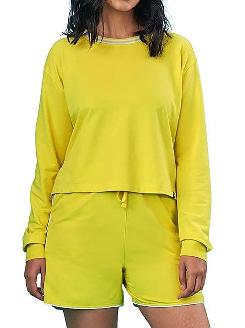 the souled store yellow mini sweatshirt with shorts