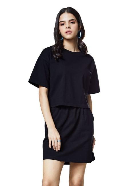 the souled store black mini t-shirt with skirt