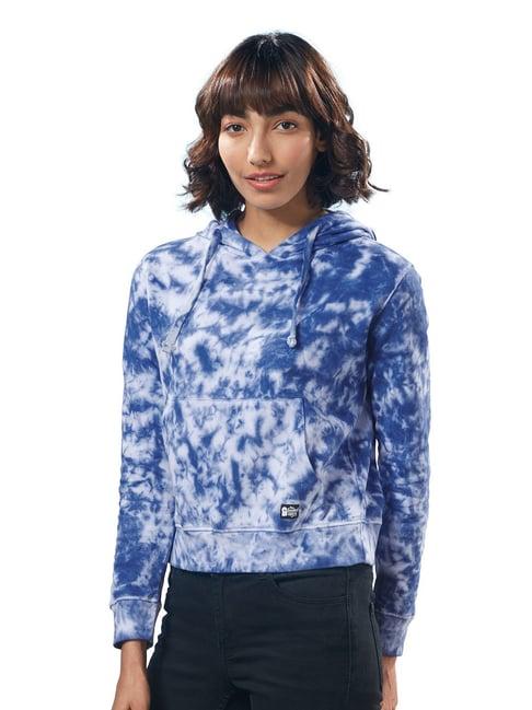 the souled store blue tie - dye hooded sweatshirt