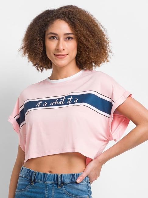 spykar pink printed crop top