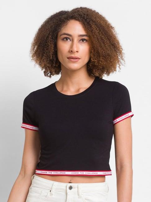 spykar black regular fit crop top