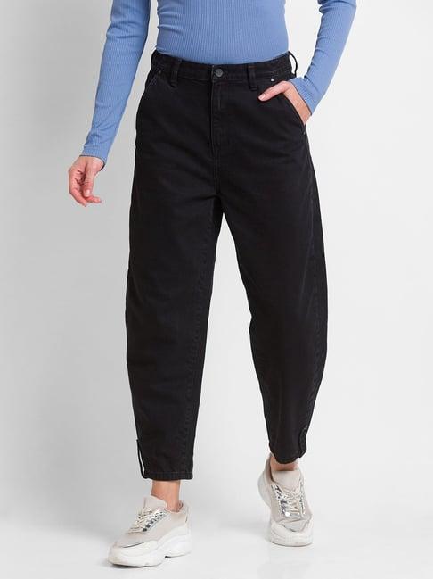 spykar black cotton high rise jeans