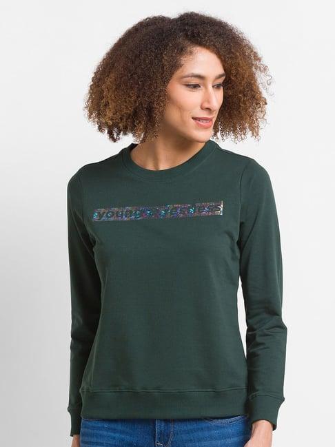 spykar green printed sweatshirt