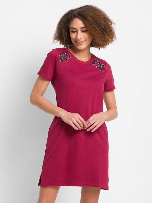 spykar pink printed shift dress