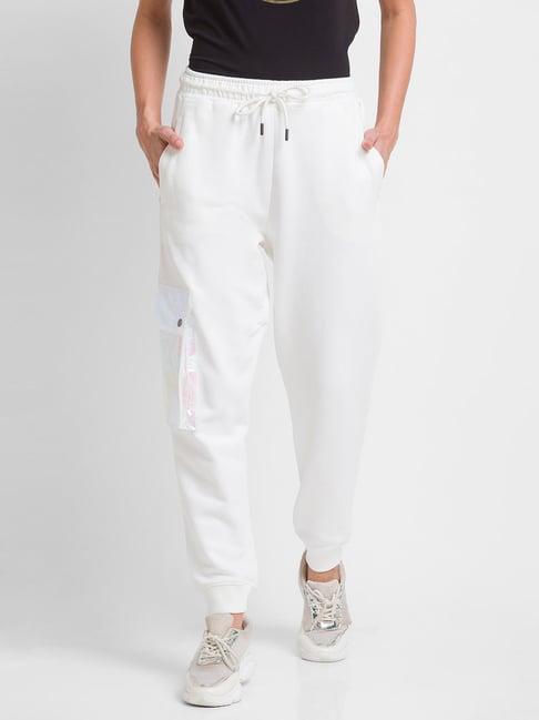 spykar white cotton mid rise track pants