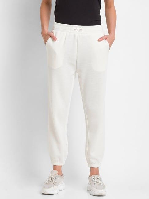 spykar white cotton mid rise track pants