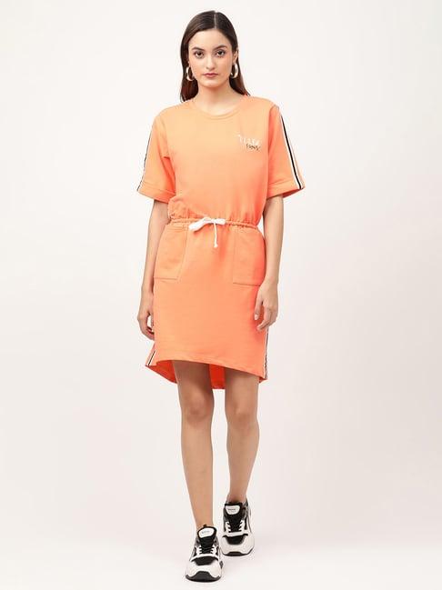 elle orange midi dress