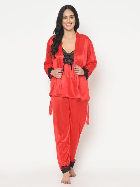 curvy love red lace chemise with pyjamas & robe