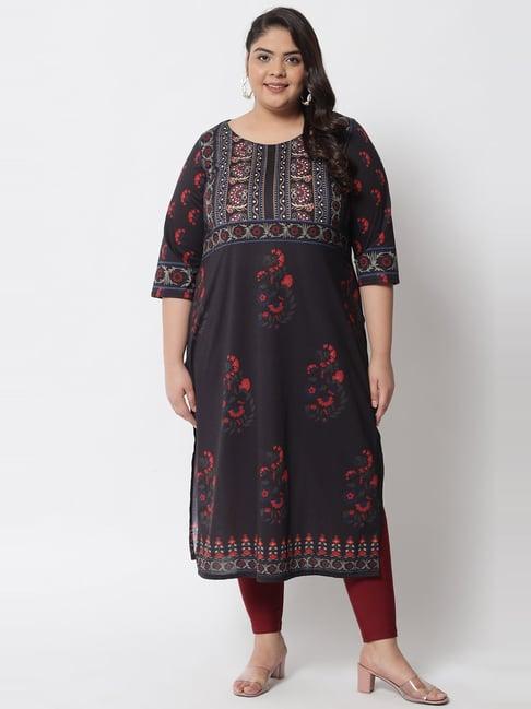 amydus black printed straight kurta