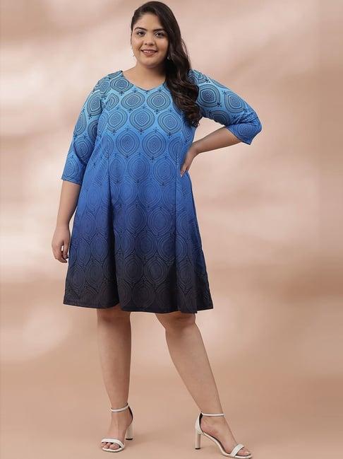 amydus blue printed a-line dress