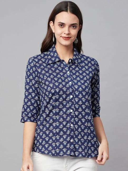 divena navy & white cotton printed shirt