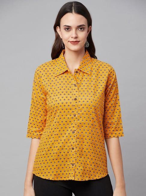 divena yellow cotton printed shirt