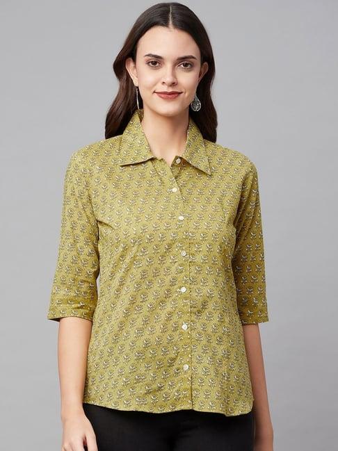 divena green cotton printed shirt