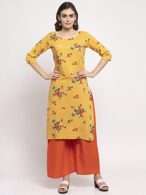 neudis yellow straight printed kurta