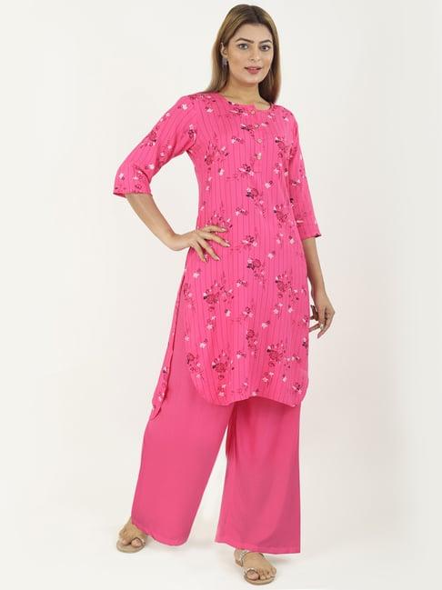 neudis pink high low printed kurta