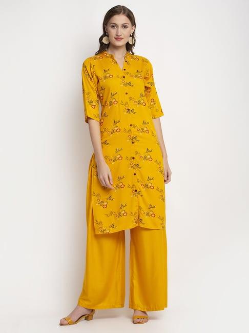 neudis yellow straight printed kurta