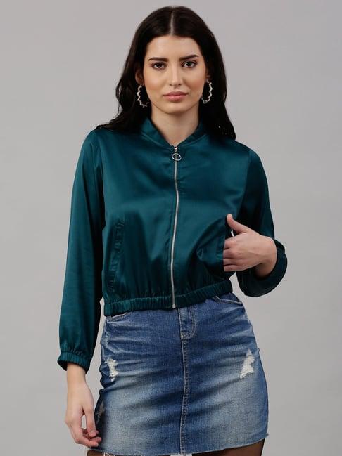 neudis teal full sleeves bomber jacket