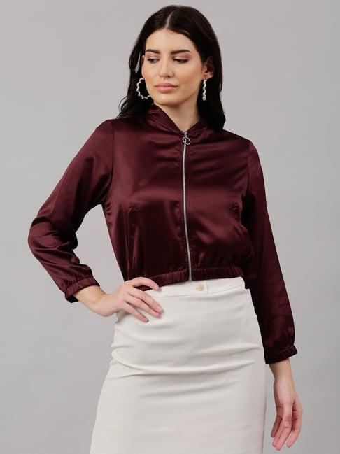 neudis maroon full sleeves bomber jacket