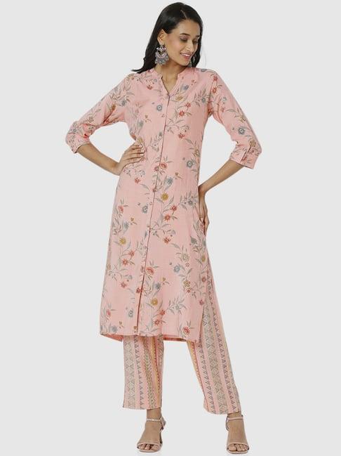 ethnicity peach floral print kura pant set