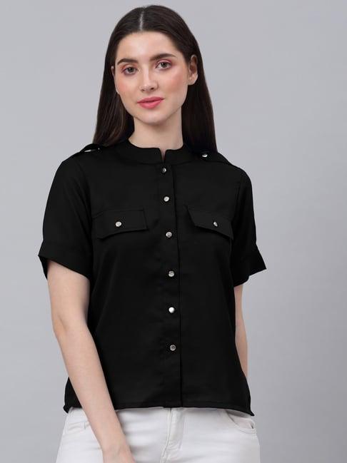 neudis black mandarin collar shirt