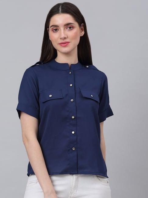 neudis blue mandarin collar shirt