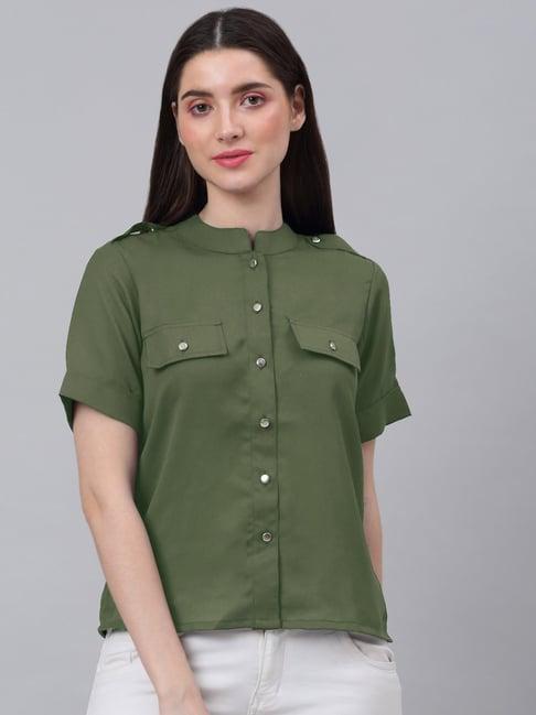 neudis olive mandarin collar shirt