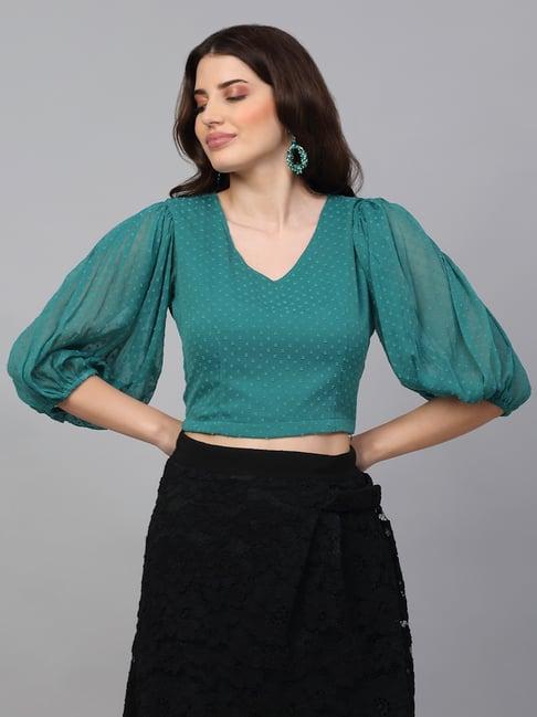 neudis green textured crop top