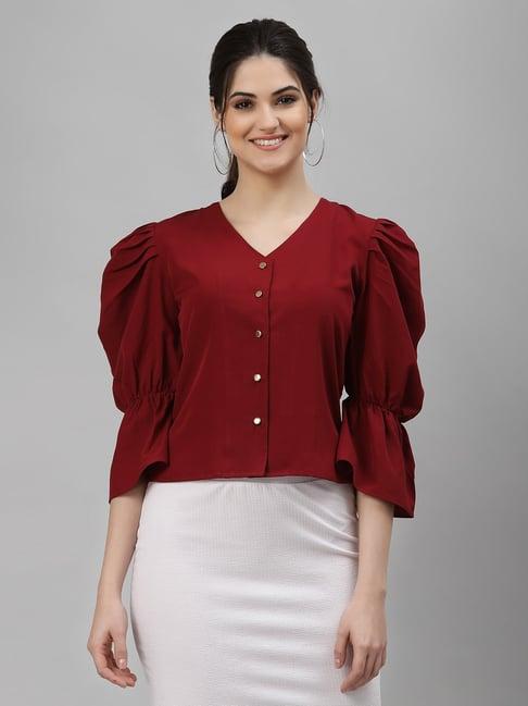 neudis maroon v neck blouse