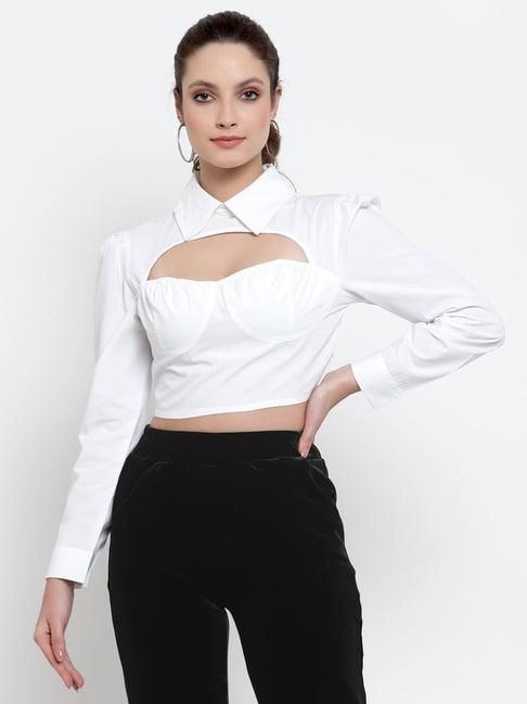 neudis white shirt collar crop top