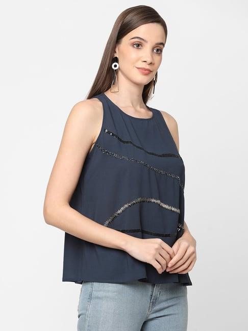 mish navy round neck top