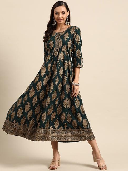 gerua green & golden printed maxi dress