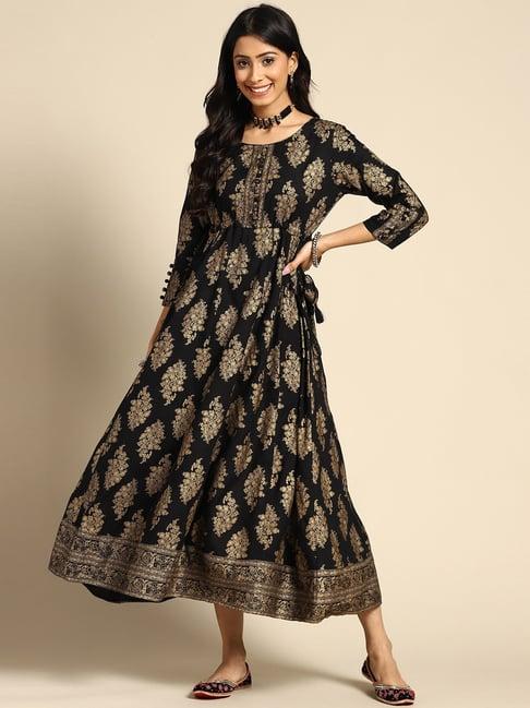 gerua black & golden printed maxi dress