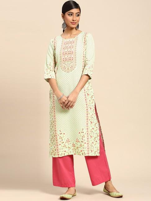 gerua sea green floral print straight kurta