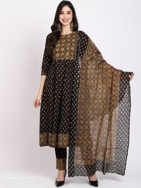 rajnandini black pure cambric cotton embroidered kurta pant set with dupatta