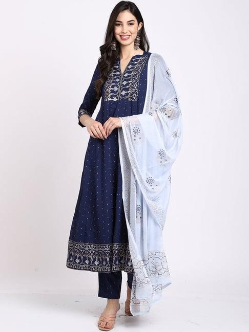 rajnandini navy embroidered kurta pant set with dupatta