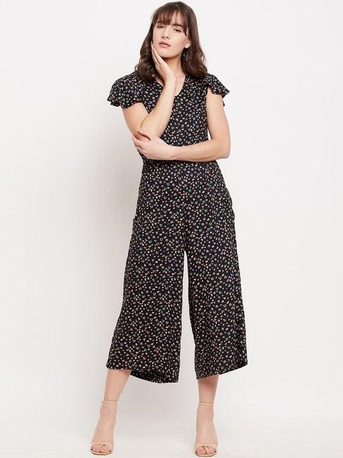 duke black v neck printed jumpsuit