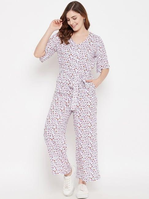 duke white v neck printed jumpsuit