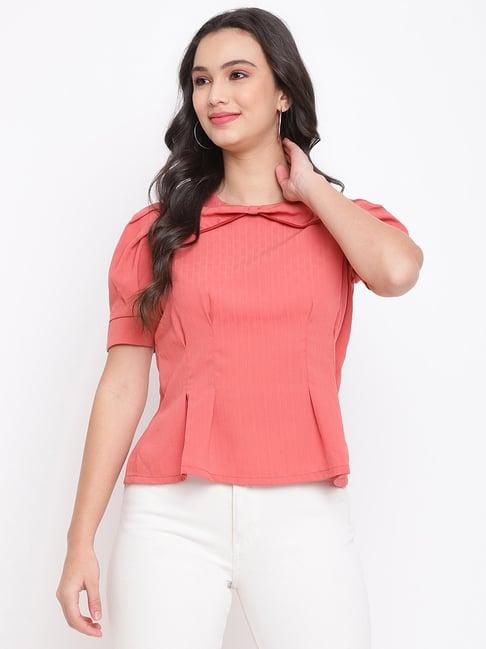 latin quarters peach shirt collar top