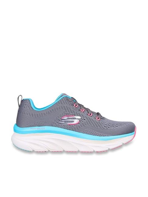 skechers women's d'lux walker-fresh finesse grey multi casual slip on shoe