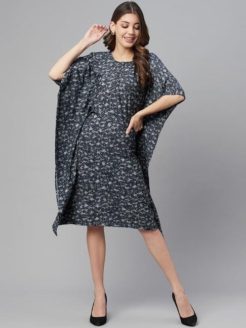 cottinfab grey printed a-line kaftan crepe dress