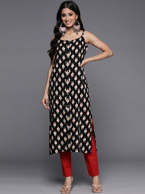 ksut black printed straight kurta