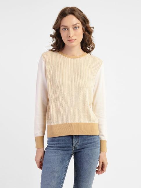 levi's beige & white pure cotton self pattern sweatshirt