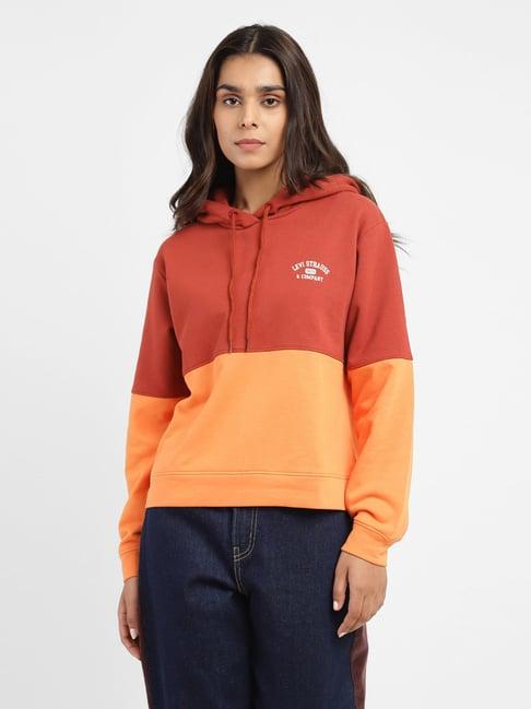 levi's red & orange cotton color-block sweatshirt